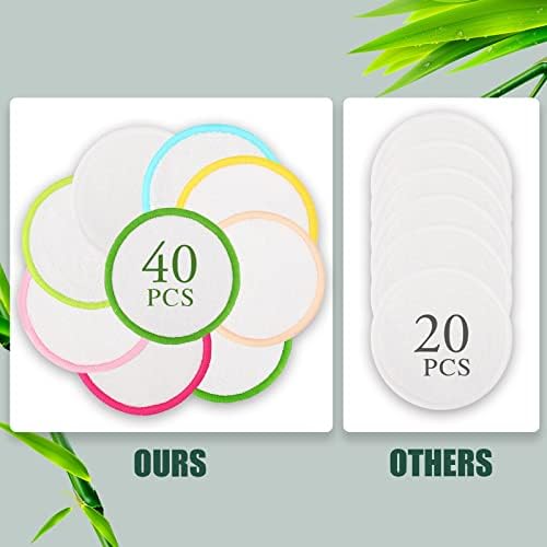 XSEINO Reusable Makeup Remover Pads(40 Pack) with Washable Natural Bamboo Fiber Material,Natural Bamboo Cotton Pad,for All Skin Types