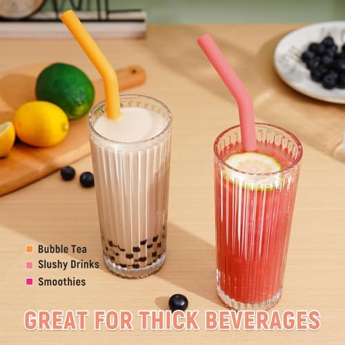NiHome 6 PCS Extra Wide Reusable Bent Silicone Straws for Boba & Smoothies