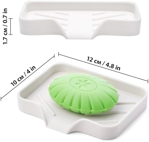 Silicone Soap Dish & Tray - Self Draining, Durable Rubber with Drainage - Kitchen & Shower Soap Holder