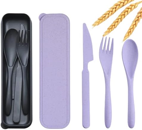 Wheat Straw Travel Utensils 2pk Knife Fork Spoon Cutlery with Storage Case