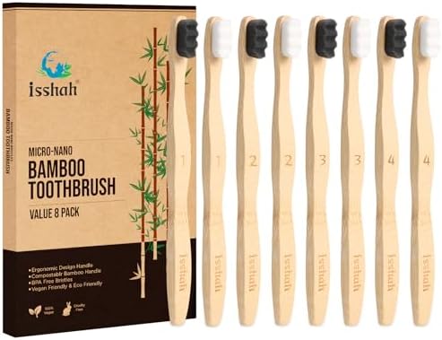 Isshah Extra Soft 20K Bristles Bamboo Toothbrush - Sensitive Gum - 8 Pack