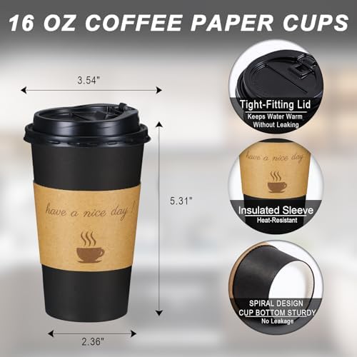 Lamosi 100 Pack 16 oz Coffee Cups, Disposable To Go Paper Cups with Lid