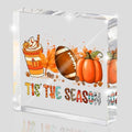 Fall Football Pumpkin Acrylic Sign 4x4in, Thanksgiving Home Office Decor