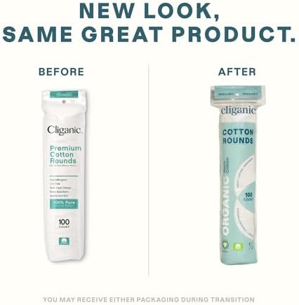 Cliganic Organic Cotton Rounds (500 Count) Makeup Remover Pads, Hypoallergenic, Lint-Free | 100% Pure Cotton (Packaging May Vary)