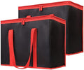 Bodaon 2-Pack Insulated Reusable Grocery Shopping Bags, X-Large Picnic Cooler Bag with Zipper Zippered Top Cold, Black with Red Edge