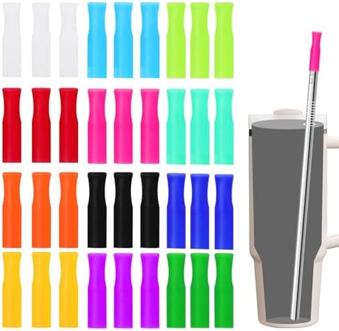 36PCS 12 Colors Food-Grade Metal Straws Reusable Silicone Tips,Only Fit Diameter 0.32In- 8mm Stainless Steel Straws, BPA Free, Eco-Friendly
