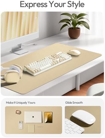 YSAGi Leather Desk Pad Protector, Office Desk Mat, Large Mouse Pad, Non-Slip PU Leather Desk Blotter, Laptop Desk Pad, Waterproof Desk Writing Pad for Office and Home (Gold,47.2" x 23.6")