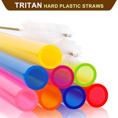 [Angled Tips] 8 Pcs Reusable Jumbo Wide Boba Straws & Smoothie Straws, Multi Colors Reusable Straw, BPA FREE Food-Grade Tritan Plastic Straw for Bubble Tea(Tapioca Boba Pearls) Milkshakes w/ 2 Brushes
