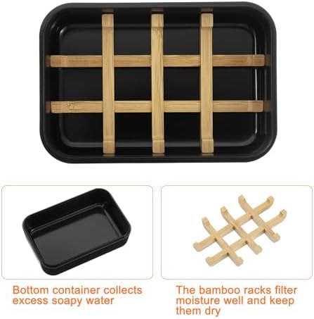 uxcell Wooden Soap Holder, Self-Draining Soap Box with Lid Wooden Soap Bar Tray for Shower Bathroom Kitchen, Black 2pcs