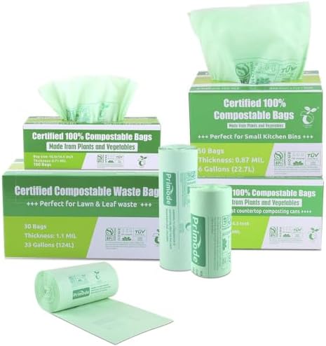 Compost Bags, Compostable Trash Bags 3 Gallon Compostable Bags 200 Count Small Compost Bags for Countertop bin Extra Thick 0.71 Mil. ASTM D6400 Certified By BPI and TÜV AUSTRIA (3 Gallon, 200 Units)