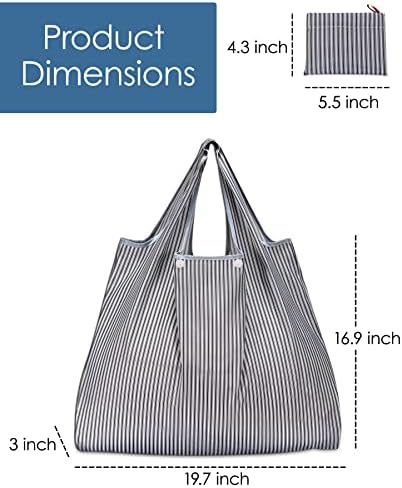 KINGMAS Reusable Grocery Bags, Eco-Friendly Folding Tote Shopping Bag fits in Pocket, Washable Waterproof Nylon Pouch Bags