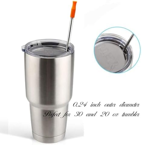 Stainless Steel Metal Straws with Silicone Tips Set of 10 Straight Reusable Drinking Straws for 20oz 30oz Tumblers (10.5'' L 0.24''Dia Staw + 2 Brushes)