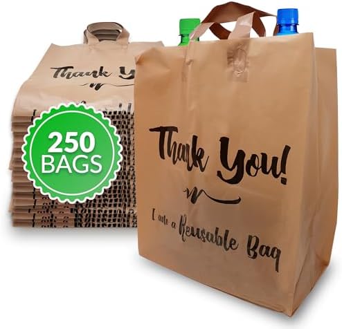 Reli. Reusable Plastic Shopping Bags, 250 Pack, 2 Mil Brown Grocery Bags