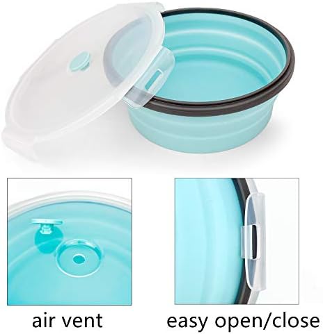 CARTINTS 1200ml Large Collapsible Meal Prep Containers, Reusable Silicone Food Storage Containers, Stackable Fridge Storage Containers, With Leakproof Lids, Microwave and Freezer Safe, Blue