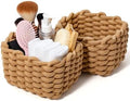 Small Cotton Rope Basket 2 Pack, Khaki Shelf Storage Bins for Desk Vanity