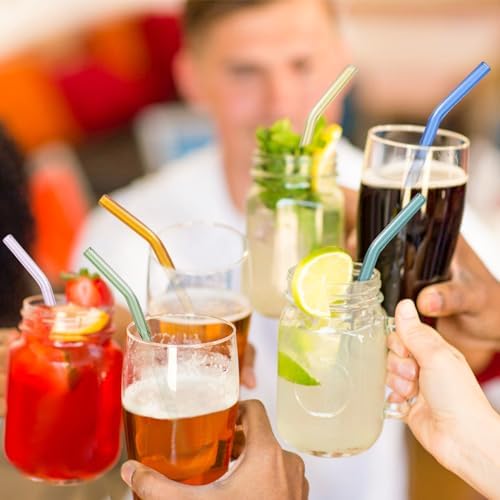 10 Pcs Reusable Bent Glass Drinking Straws,9''x10 mm Colorful Glass Straws