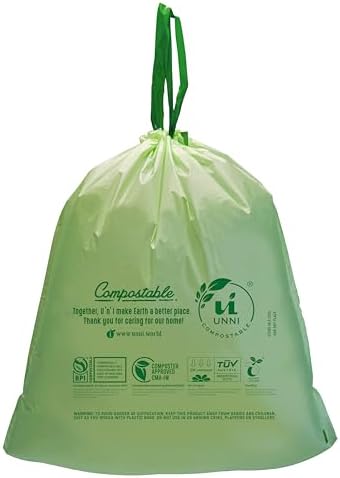 UNNI Compostable Drawstring Bags, 2.6-3.2 Gallon, 60 Count