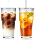 SoulTimes 20oz Clear Glass Tumbler with Lid and Straw – Iced Coffee Glasses Cups for Smoothie, Matcha, Juice, Water etc. Leakproof and Reusable Glassware Drinking for Travel To Go 【2 Pack】