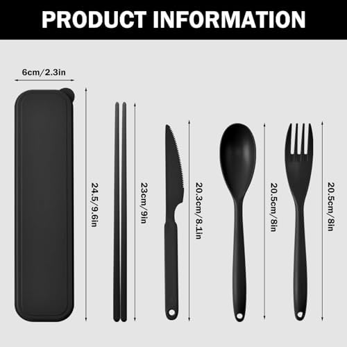 Large Reusable Travel Utensils with Case, Plastic Camping Cutlery Set