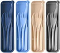 Travel Utensils Set with Case, 4 Sets Camping Utensils Wheat Straw Reusable Utensils Set With Case, Knife Fork and Spoon Utensils for Lunch Box