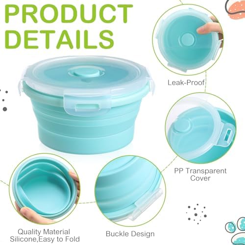 Suclain 4 Pcs Collapsible Bowls with Lids Silicone Camping Food Storage Container Expandable Folding Salad Lunch Box Travel Container for Hiking Camping