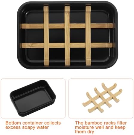 uxcell Wooden Soap Holder, Self-Draining Soap Box with Lid Wooden Soap Bar Tray for Shower Bathroom Kitchen, Black