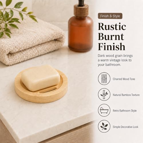 Bamboo Soap Dish for Bar Soap, Raised Wooden Holder with Drain Slots，Round Bamboo Soap Dish