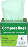 100% Compostable Bags, 4 Gallon (15L) Food Scraps Yard Waste Bags, Extra Thick 0.75 Mil. ASTM D6400 Compost Bags Small Kitchen Trash Bags, 100 Count Certified by BPI & TUV EU