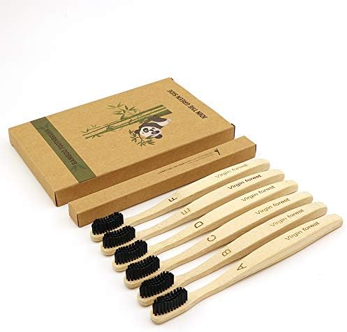 Virgin Forest Bamboo Toothbrushes 6pk, Charcoal Bristles BPA Free Eco