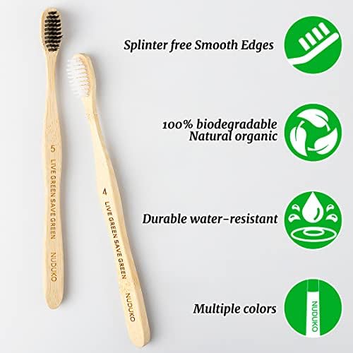 Bamboo Toothbrushes 10 Pack, BPA Free Biodegradable Soft Bristle Toothbrush