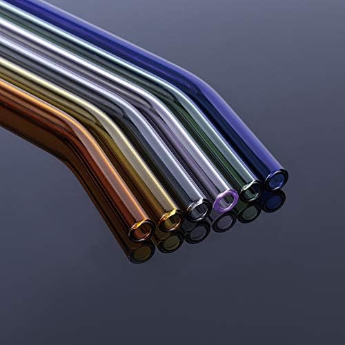 Reusable Glass Straws - 9" L x 8 mm W - Smoothie Drinking Straws for Smoothie, Milkshakes, Pack of 6 with 1 Cleaning Brush (mix1)