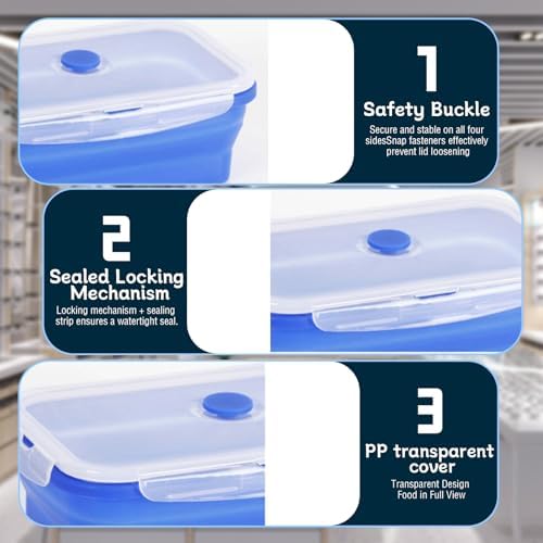 4 Collapsible Food Storage Containers, Silicone Food Storage Containers with Plastic Airtight Lids, Collapsible Storage Containers for Food Camping, Microwave Dishwasher Freezer Safe