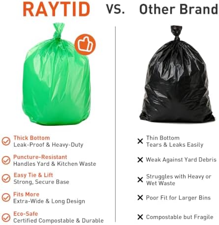 55-60 Gallon Compostable Trash Bags Liners, Heavy Duty Extra Thick 1.57 Mil, 208.2 Liter, 15 Bags, Lawn, Yard, and Restaurant Use, ASTM D6400, US BPI, OK Compost Home Certified