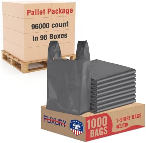 Fuxury 96000 (96K) Count Plastic T-shirt Bags plain Grey Made in USA