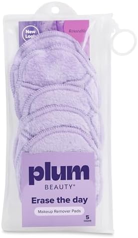 Plum Beauty Reusable Makeup Remover Pads - Soft Face Cleansing Pad, 5 Count