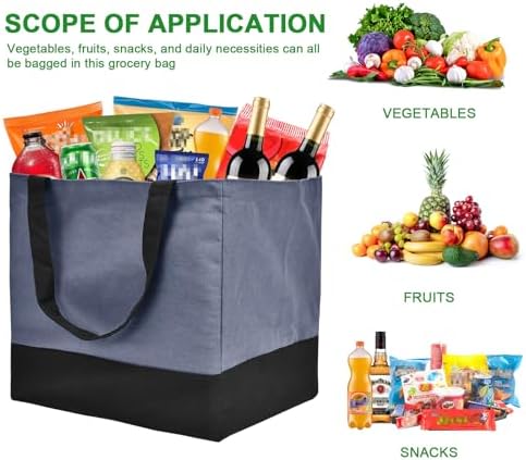 Canvas Reusable Grocery Bags Heavy Duty, 8.3 gal Foldable Large Tote Bag with Handles, Holds 60 lbs Canvas Shopping Bags, 1 Pack
