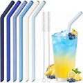 NiHome 6-Pack Wide Reusable Bent Silicone Straws for Smoothies, Milkshake