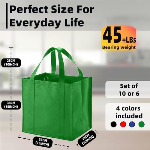 6 pack Reusable Grocery Bags,Thick Bottom-Shopping Bag for Groceries