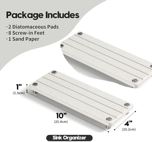 Razborci 2 Pack Fast Drying Water Absorbing Diatomite Stone Mat Tray for Kitchen & Bathroom Counter - Instant Dry Sink Caddy Organizer - Vanity Holder for Soap and Sponge – Beige Gray 10" x 4"