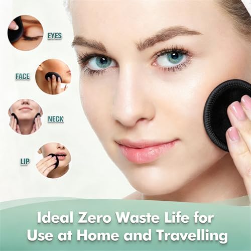 wegreeco 40 Pack Reusable Makeup Remover Pads, Washable Reusable Cotton Rounds Pads for Face, Makeup Remover Cloths for All Skin - (Black)