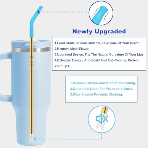 Newly Upgraded 8.5In Reusable Stainless Steel Straws Set 6 PCS with12 Silicone Accessories, 2 Straw Brush, 1 Storage Case, BPA Free, Eco-Friendly Metal Straws for 14, 20, 30,40 oz Tumbler