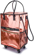 PASMAN Reusable Foldable Rolling Grocery Bag on 5 Wheels,Large, Rose Gold