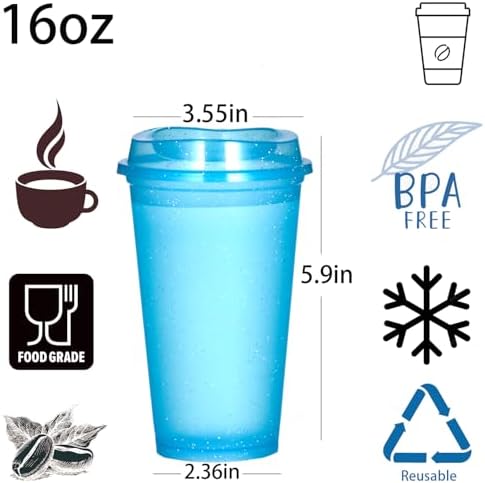 16oz Reusable Plastic Coffee Cups with Lids, 13 Pack
