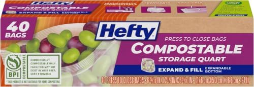 Hefty Compostable Press-To-Close Quart 40 Count (Pack of 12)