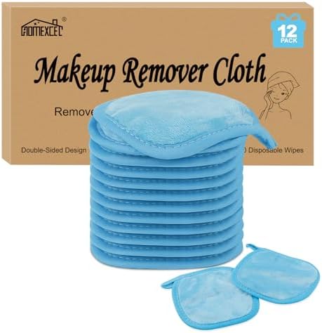 HOMEXCEL Makeup Remover Cloth 12 Pack Reusable Makeup Remover Pads Washable