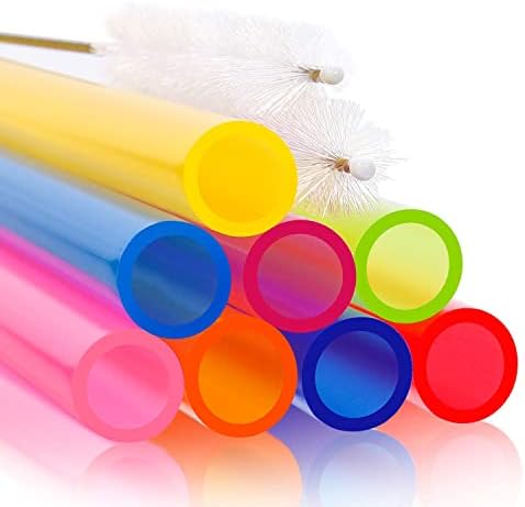 8 Pcs Extra Wide Reusable Smoothie & Boba Straws with 1 Bag & 2 Brushes - Multicolor Big Jumbo, BPA FREE Large Plastic Straws for Smoothies, Bubble Tea(Tapioca, Boba Pearls), Milkshakes