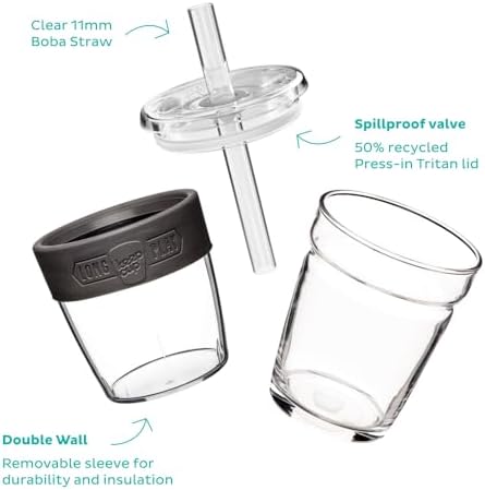 KeepCup Cold Cup - Longplay Double wall Glass Ice Coffee Tumbler with Lid and Straw - 12oz (340ml) - Pashmak