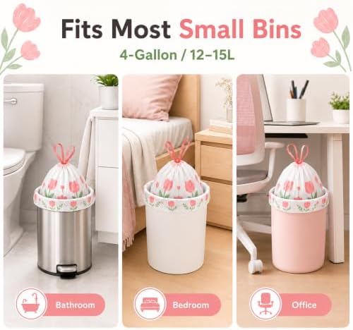 4 Gallon Trash Bags Drawstring - Unscented Small Garbage Bags 100 Count
