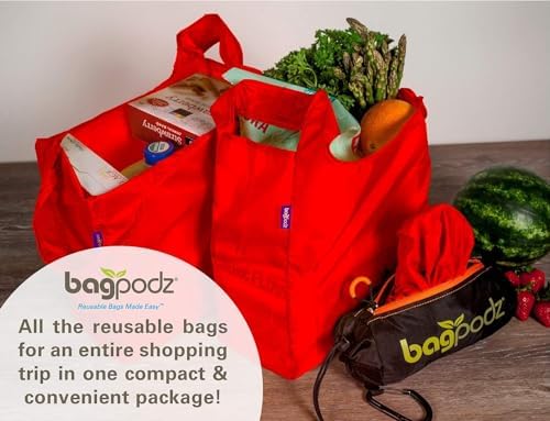 Reusable Grocery Bags, Foldable Shopping Bags in Pod, 5 Pack
