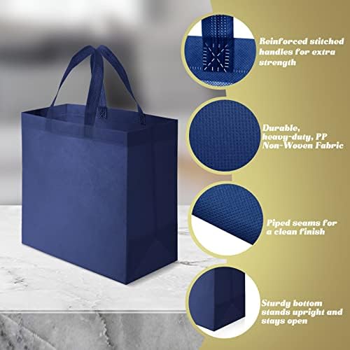 Reginary 100 PCS Non Woven Tote Bags Bulk,Navy Blue
